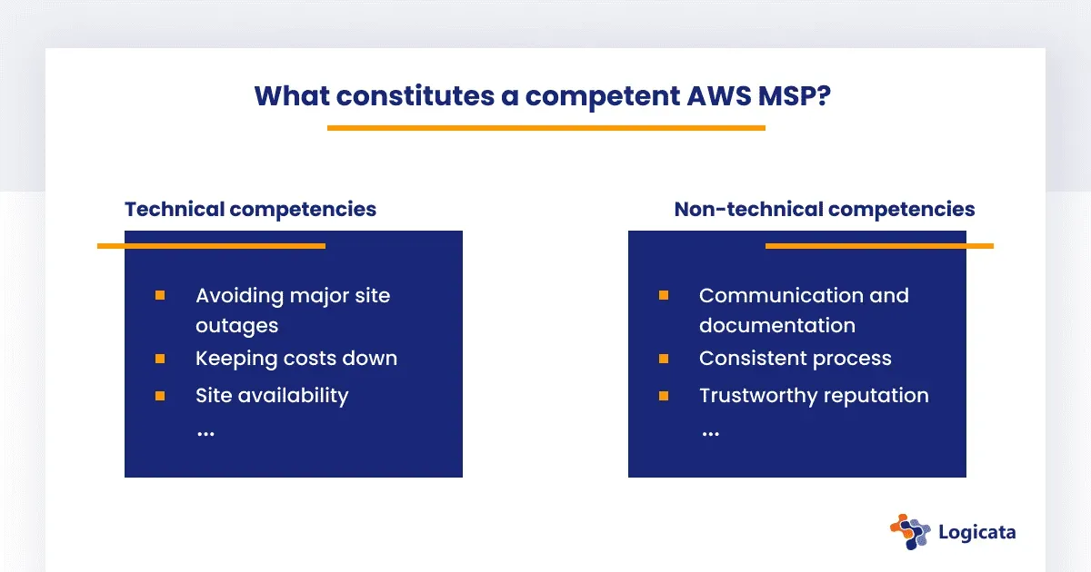 Graphic highlighting the technical and non-technical competencies a good AWS MSP should demonstrate.