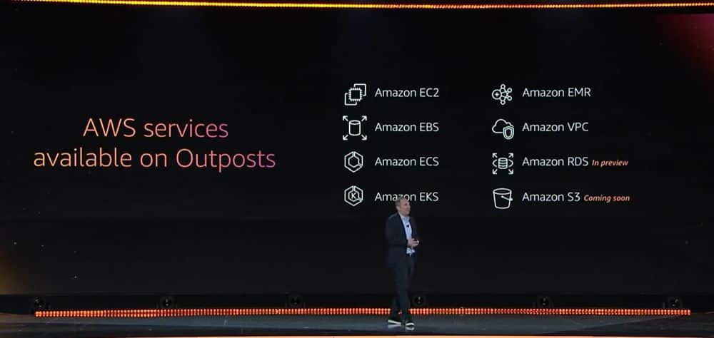 Slide highlighting AWS Services available on outposts