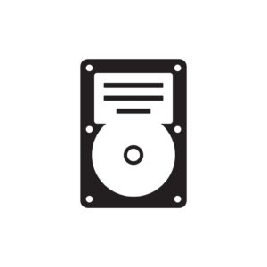 Hard drive disk - black icon on white background vector illustration for website, mobile application, presentation, infographic. Modern computer memory device concept sign. HDD graphic design symbol.