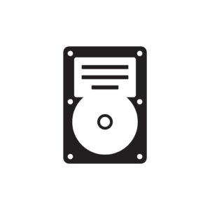 Hard drive disk - black icon on white background vector illustration for website, mobile application, presentation, infographic. Modern computer memory device concept sign. HDD graphic design symbol.