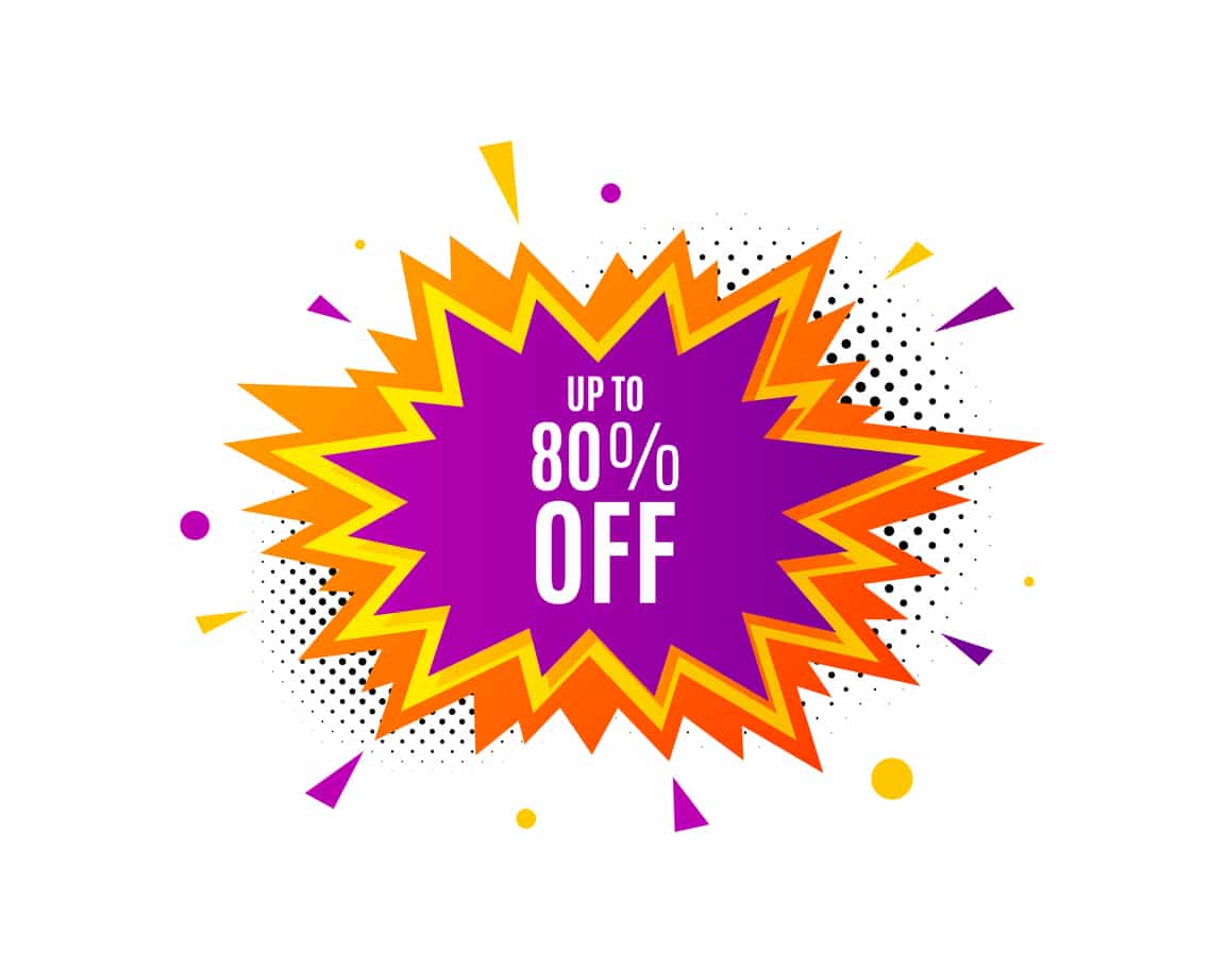 Up to 80% off Sale. Discount offer price sign. Vector