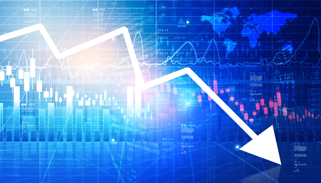 Abstract graphic of chart featuring a white arrow going down