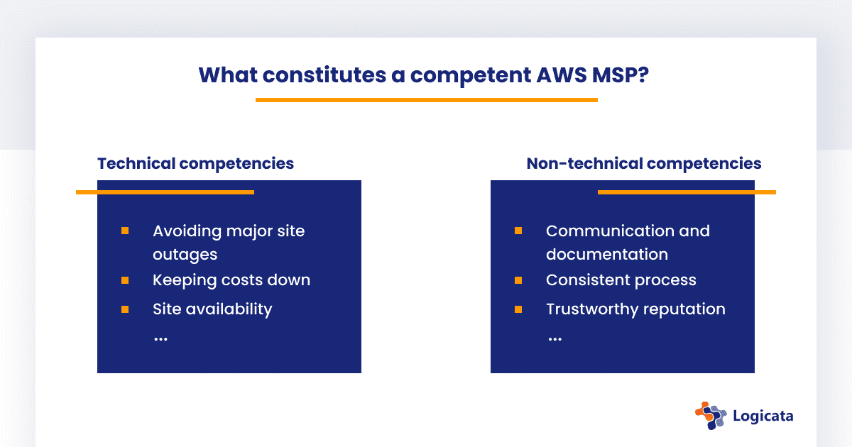 Graphic highlighting the technical and non-technical competencies a good AWS MSP should demonstrate.