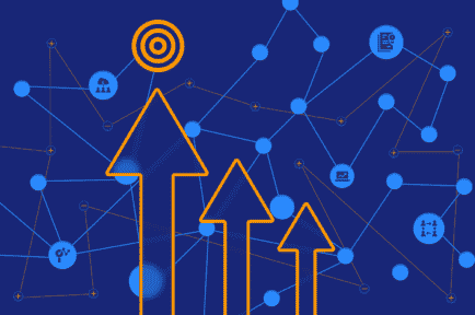 Graphic of three orange arrows of varying lengths on blue background