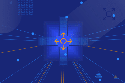 Abstract graphic on blue background depicting scaling PHP applications on AWS